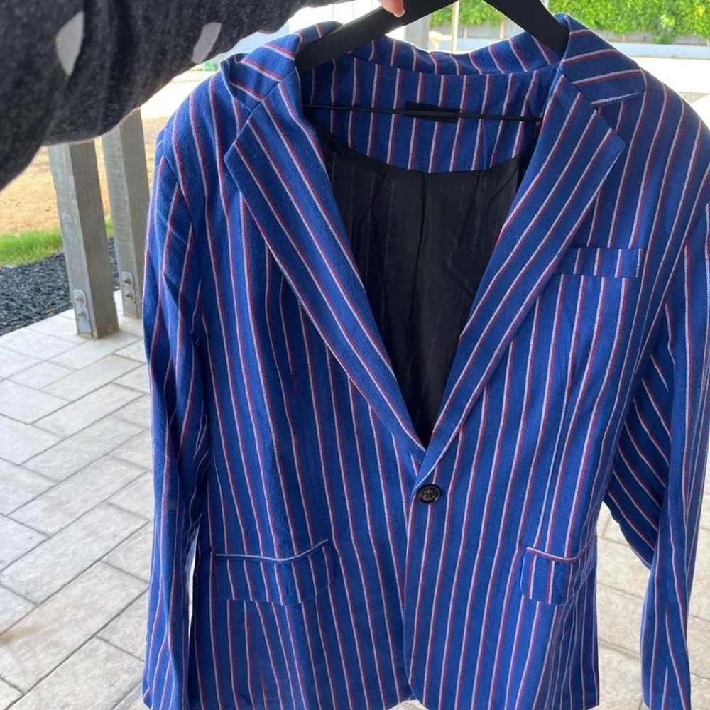 Men's Royal Blue Pinstripe Single Button Casual Blazer